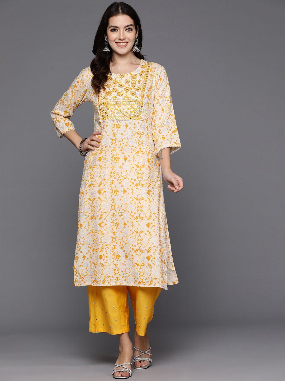 indo era printed mirror work kurta