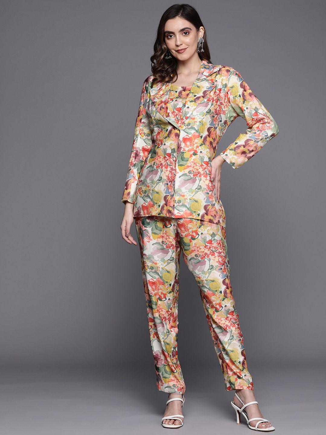 indo era printed top with trousers & with jacket