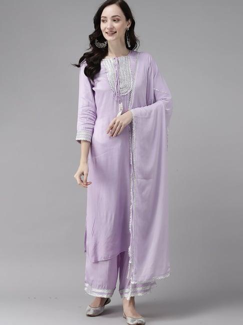 indo era purple embroidered kurta palazzo set with dupatta