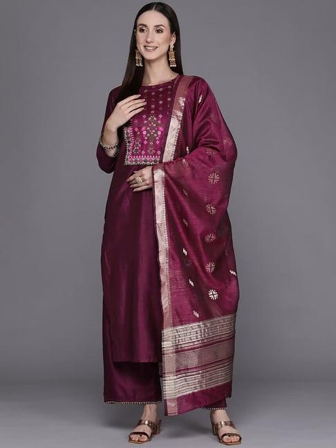 indo era purple embroidered kurta palazzo set with dupatta