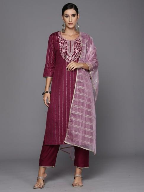 indo era purple embroidered kurta pant set with dupatta