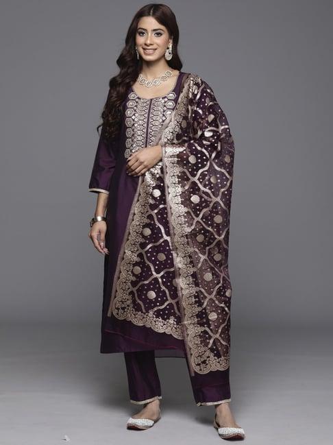 indo era purple embroidered kurta pant set with dupatta