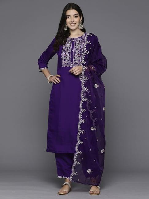 indo era purple embroidered kurta pant set with dupatta