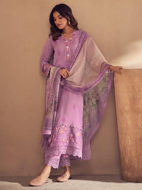 indo era purple embroidered kurta pant set with dupatta