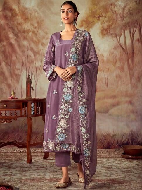 indo era purple embroidered kurta pant set with dupatta