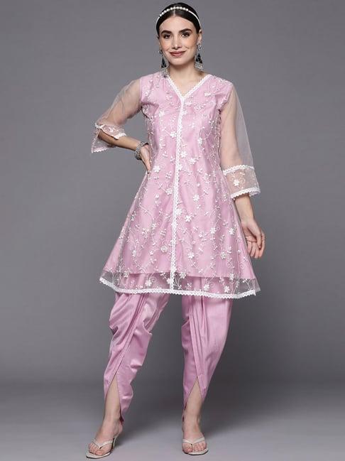 indo era purple embroidered kurti pant set