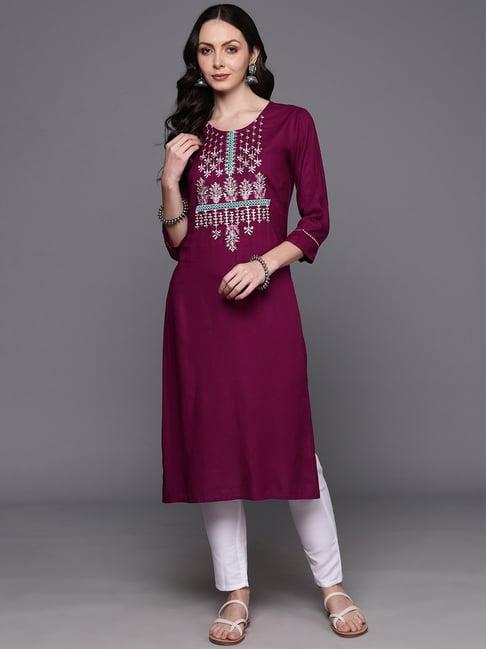 indo era purple embroidered straight kurta