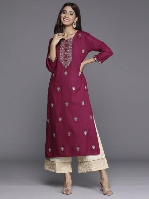 indo era purple embroidered straight kurta