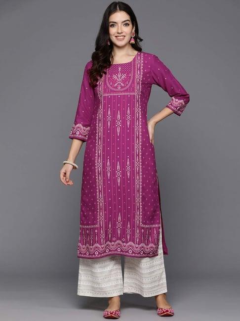 indo era purple printed straight kurta