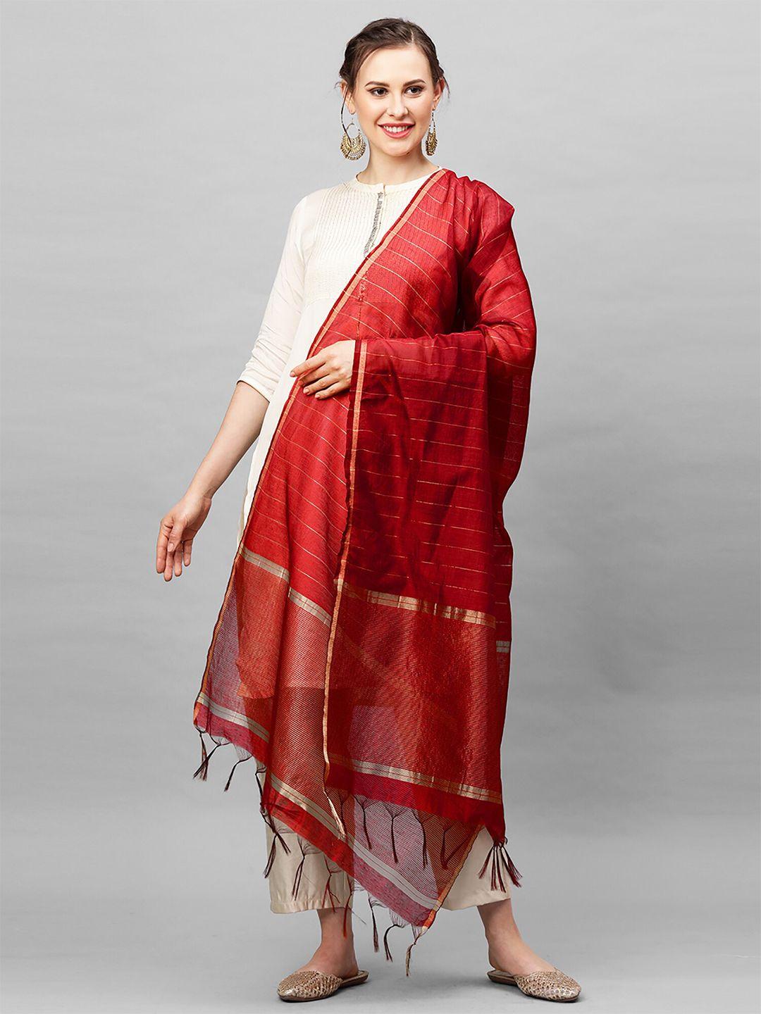 indo era red & gold-toned woven design art silk dupatta
