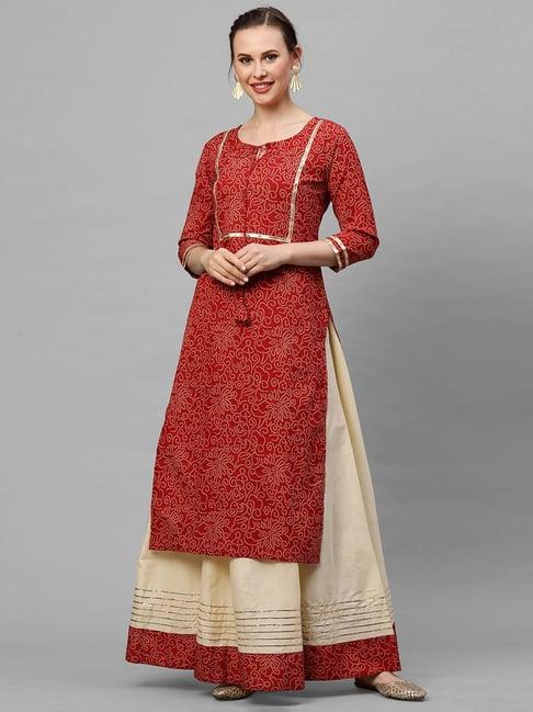 indo era red bandhani kurta skirt set