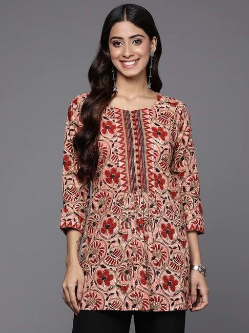 indo era red cotton printed tunic