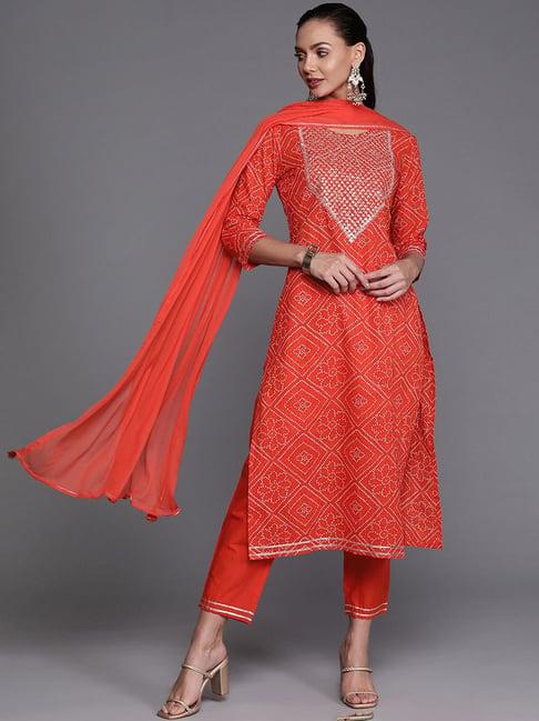 indo era red embellished kurta pant set with dupatta