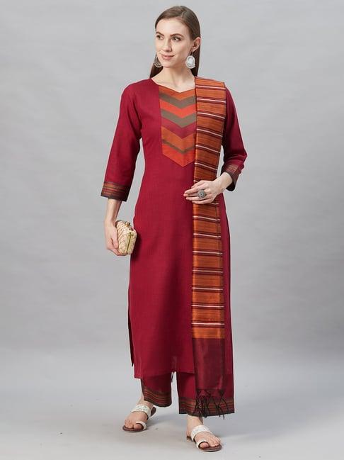 indo era red kurta with palazzo & dupatta