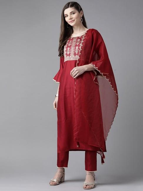 indo era red kurta with pant & dupatta