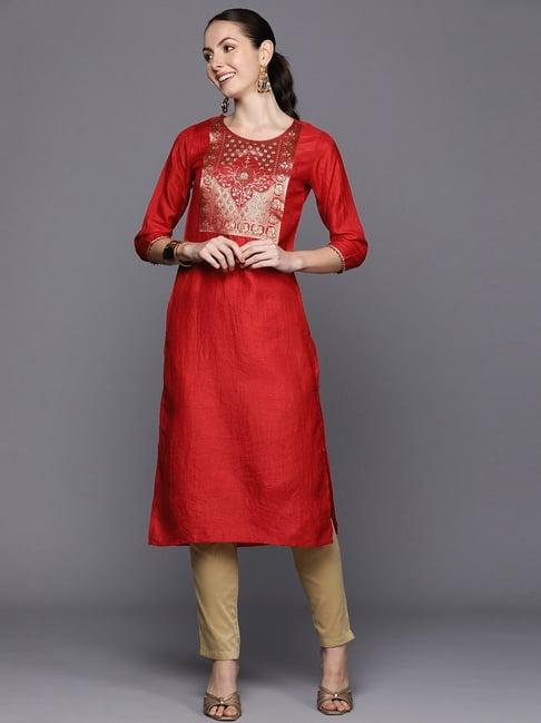 indo era red printed straight kurta