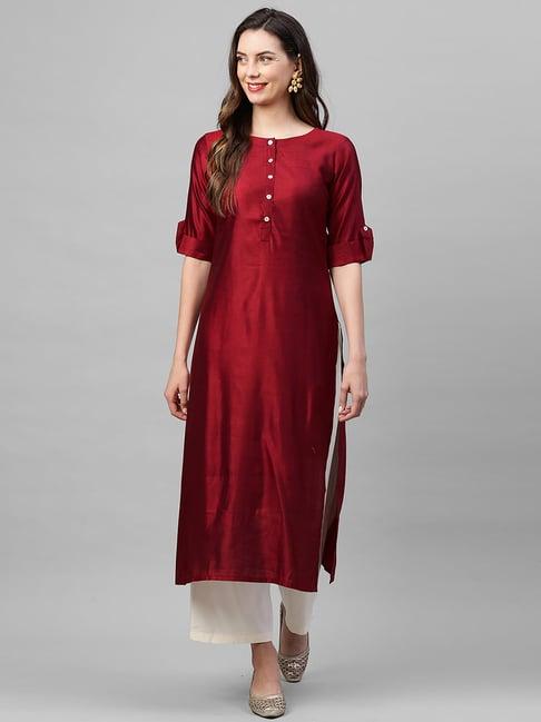 indo era red straight kurta