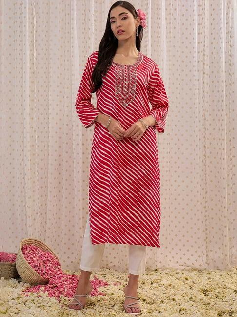 indo era red striped straight kurta