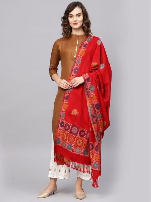 indo era red woven pattern stole