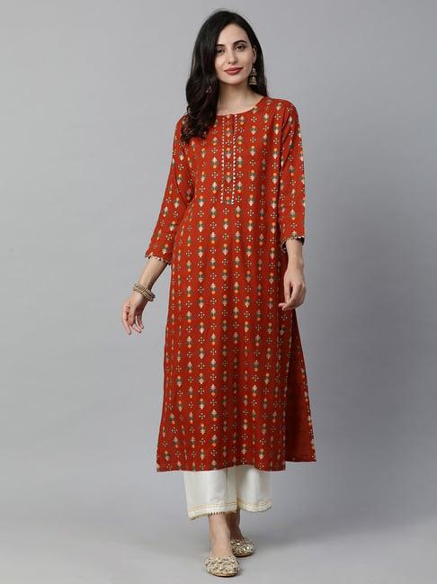 indo era rust printed kurta