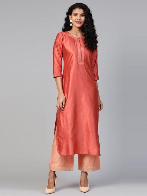 indo era rust straight kurta