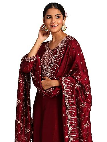 indo era silk women's maroon embroidered straight kurta trouser with dupatta set (ieout7215_x-small)