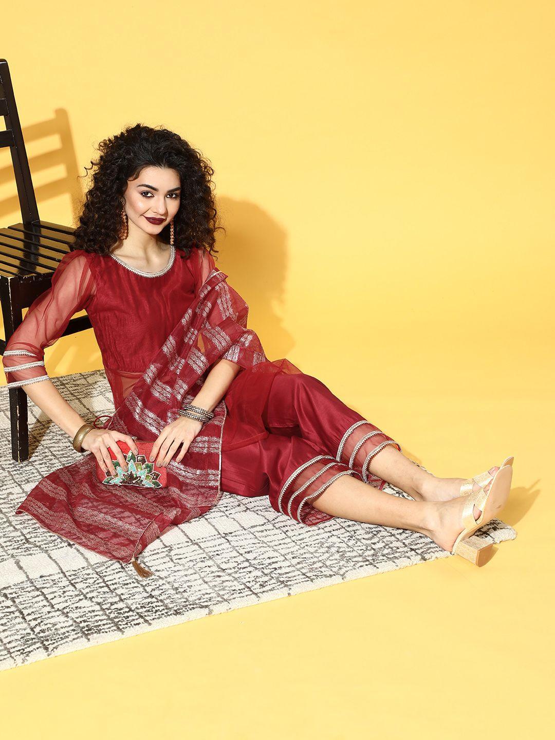 indo era solid liva sheer kurta set