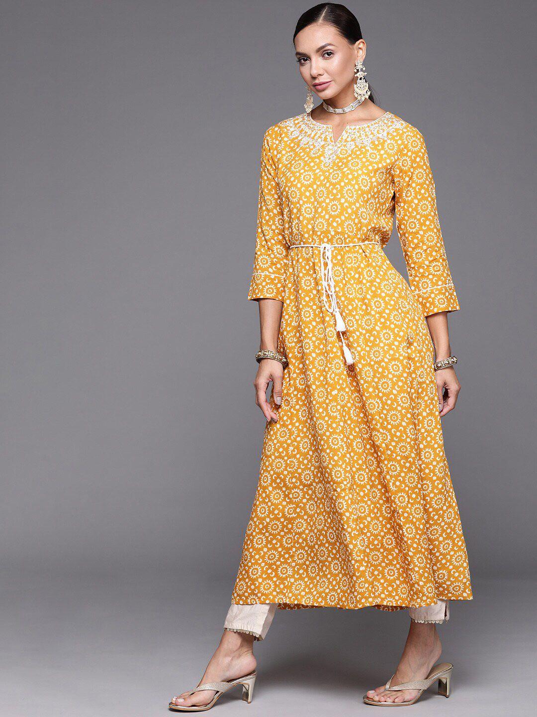 indo era tie-up embroidered printed kurta