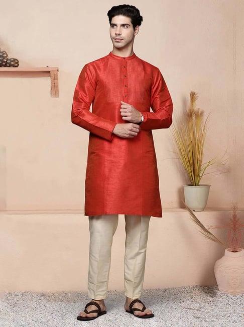 indo era vermillion orange regular fit kurta