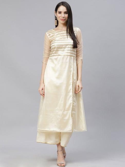 indo era white embellished kurta palazzo set