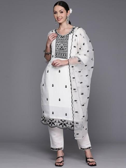 indo era white embroidered kurta pant set with dupatta