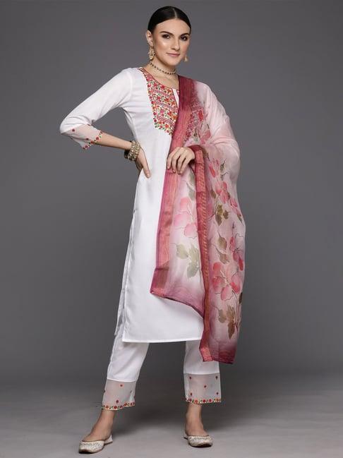 indo era white embroidered kurta pant set with dupatta