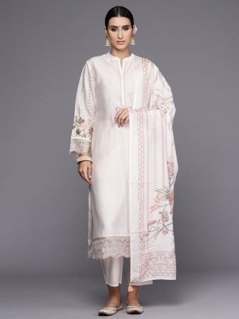 indo era white embroidered kurta pant set with dupatta