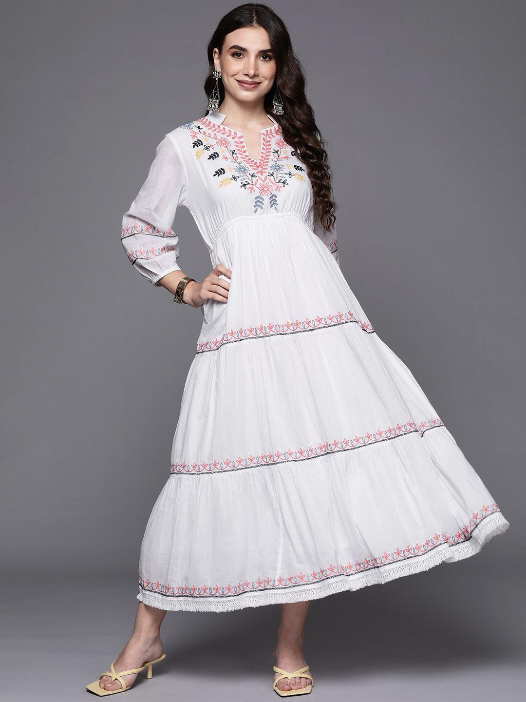 indo era white floral embroidered ethnic a-line dress