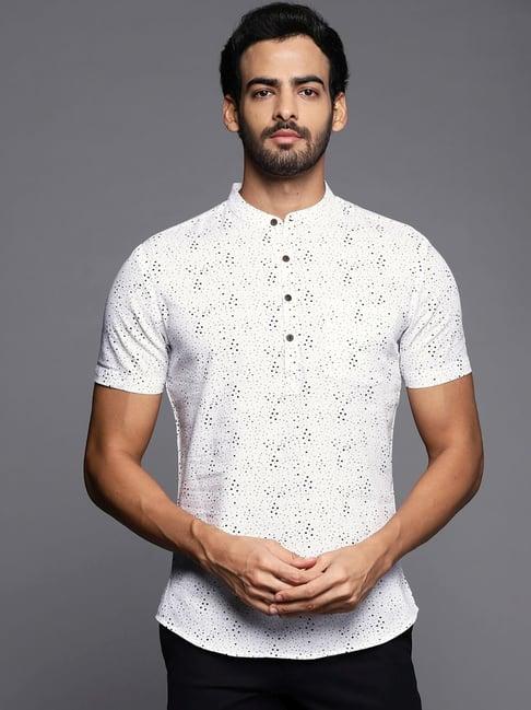 indo era white regular fit printed short kurta