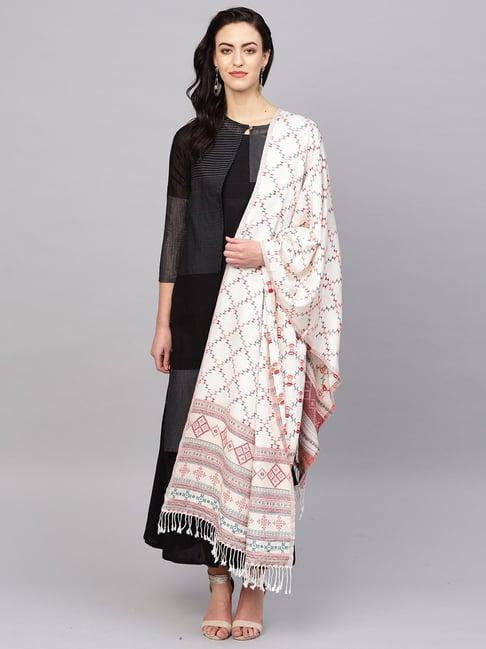 indo era white woven pattern stole