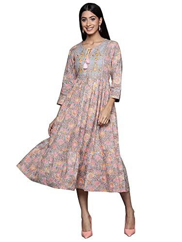 indo era women's a-line floral cotton ethnic dresses for women (peach_23prn8648_medium)