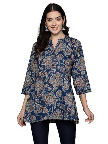 indo era women's blue printed regular formal tunic/top (tp0bl7662_small)