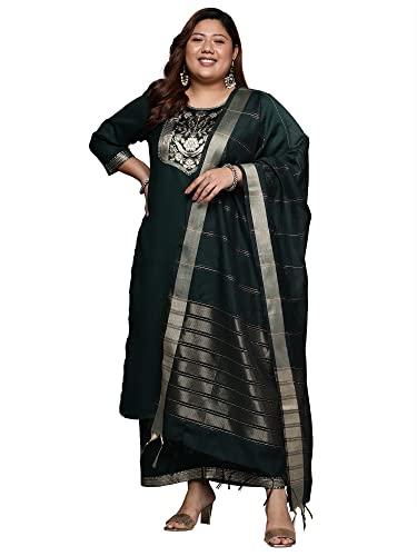 indo era women's cotton blend straight kurta palazzo with dupatta set (ps4kd4039_4xl_grey_xxxx-large)