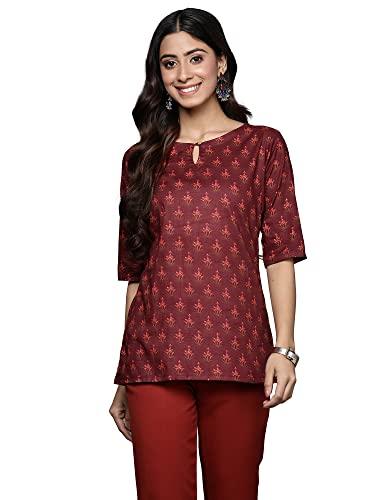 indo era women's cotton printed regular casual tunic top (tp0mr4994xl_maroon_xl-size)