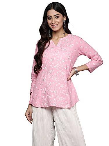 indo era women's cotton printed regular ethnic tunic top (tp0pk5014l_pink_l-size)