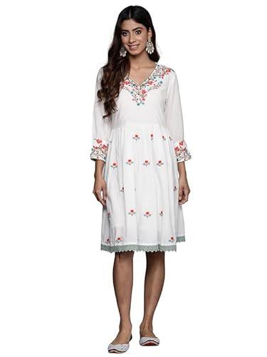 indo era women's embroidered a-line casual dress (23dcm7423_medium) white