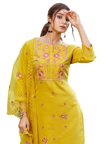 indo era women's embroidered silk blend calf length straight kurta pant with dupatta set (ieout7450_medium)