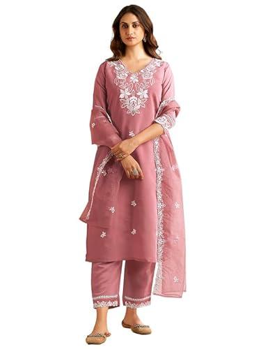 indo era women's embroidered straight kurta and pant with dupatta set (ieout7672_x-large)