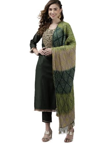 indo era women's green embroidered viscose straight kurta & pant with dupatta set (kh9bg9223_green_small)