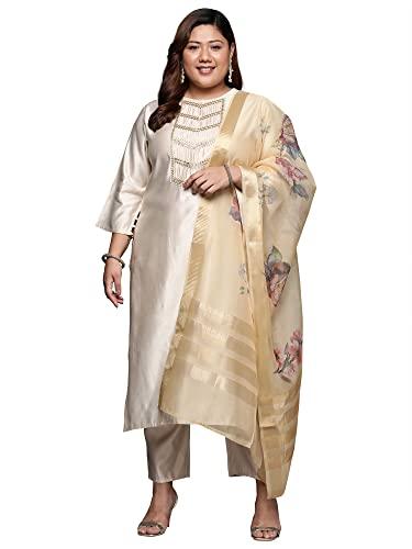 indo era women's modal straight straight kurta trouser with dupatta set (ps1kd2468_6xl_off white_xxxxxx-large)