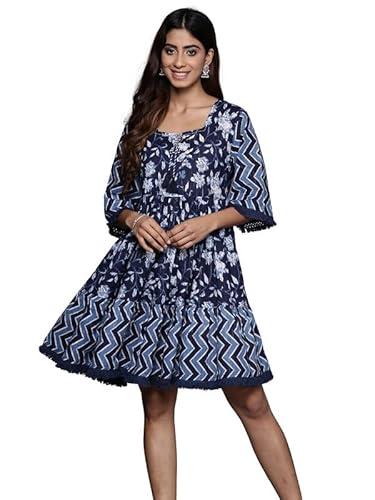 indo era women's printed a-line casual dress (23dcm7168_medium) blue