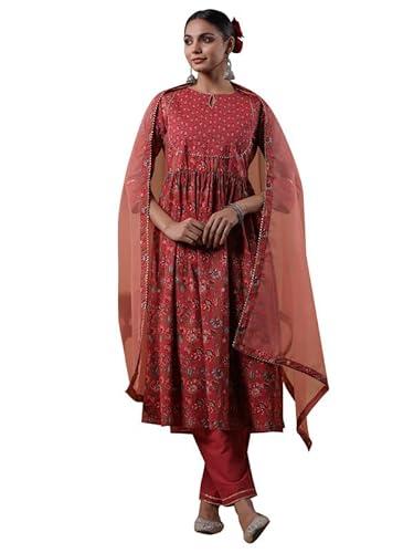 indo era women's printed a-line kurta & pant with dupatta set (shdpu5268_large)