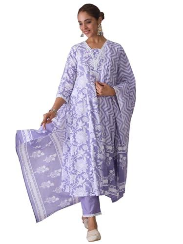 indo era women's printed pure cotton kurta & pant with dupatta set (kh0lv5519_large)