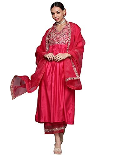 indo era women's silk blend embroidered a-line kurta palazzo with dupatta set (pink_kh9rp4659m_medium)